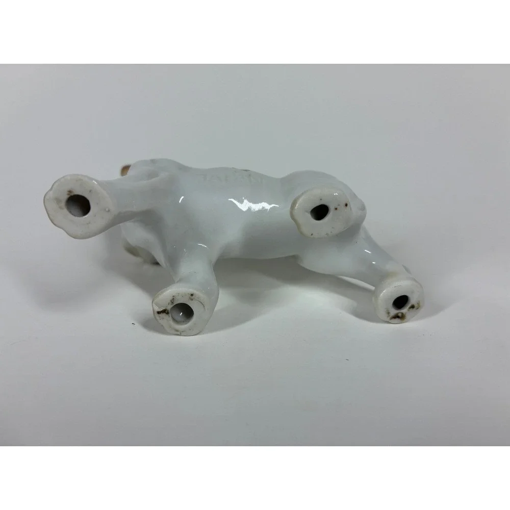 Vintage Japanese Porcelain French Bulldog Figurine White Brown Hand Painted